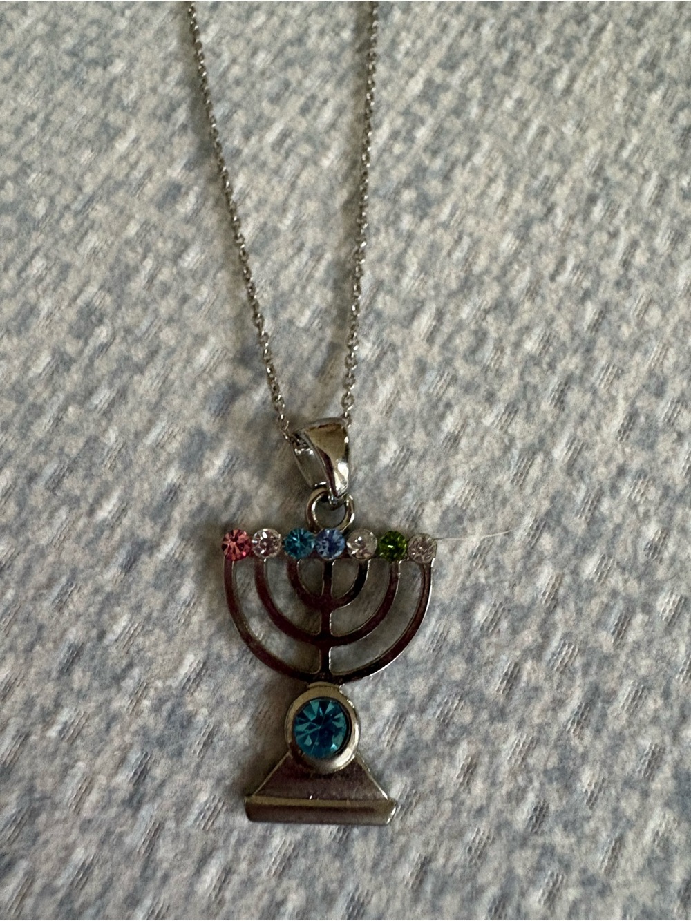 Silver Multicolored Menorah Pendant Necklace - Women's Jewelry